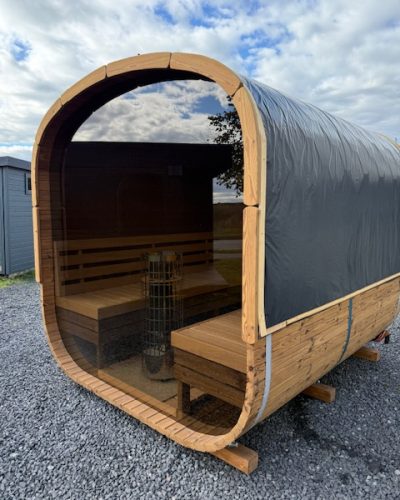Eksklusiv 2,5 m POD Sauna i Termotræ – Udendørs sauna med panorama udsigt